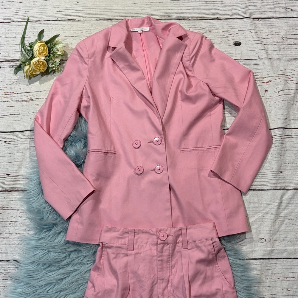 Ivy City Co Pink Blazer Barbie Trouser Pant Set Pantsuit - Picture 10 of 12